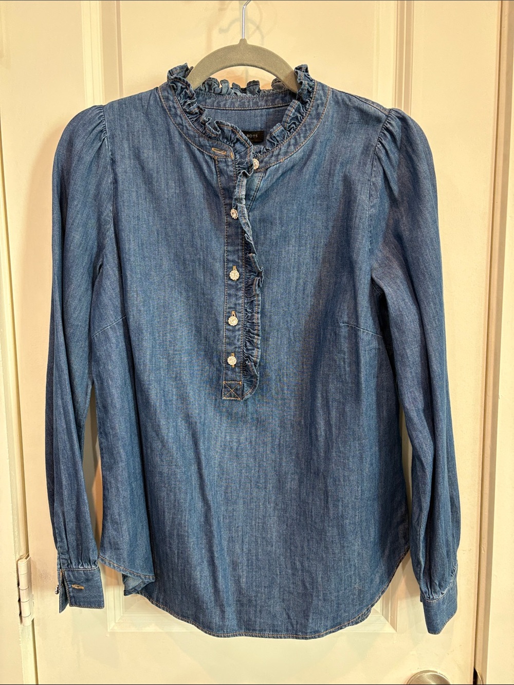 NWT- Talbots Chambray Ruffle Top